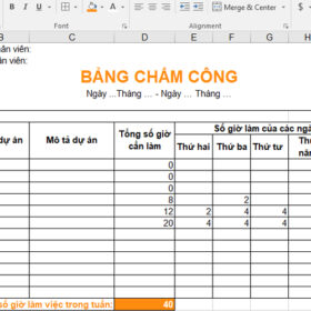 Bảng chấm công theo dự án đã cố định giờ làm