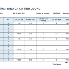 Bảng chấm công chia ca theo tuần kèm lương