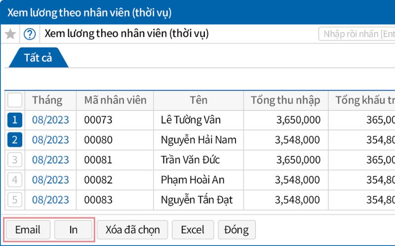 Giao diện tính năng tính lương của Ecount ERP khá đơn giản