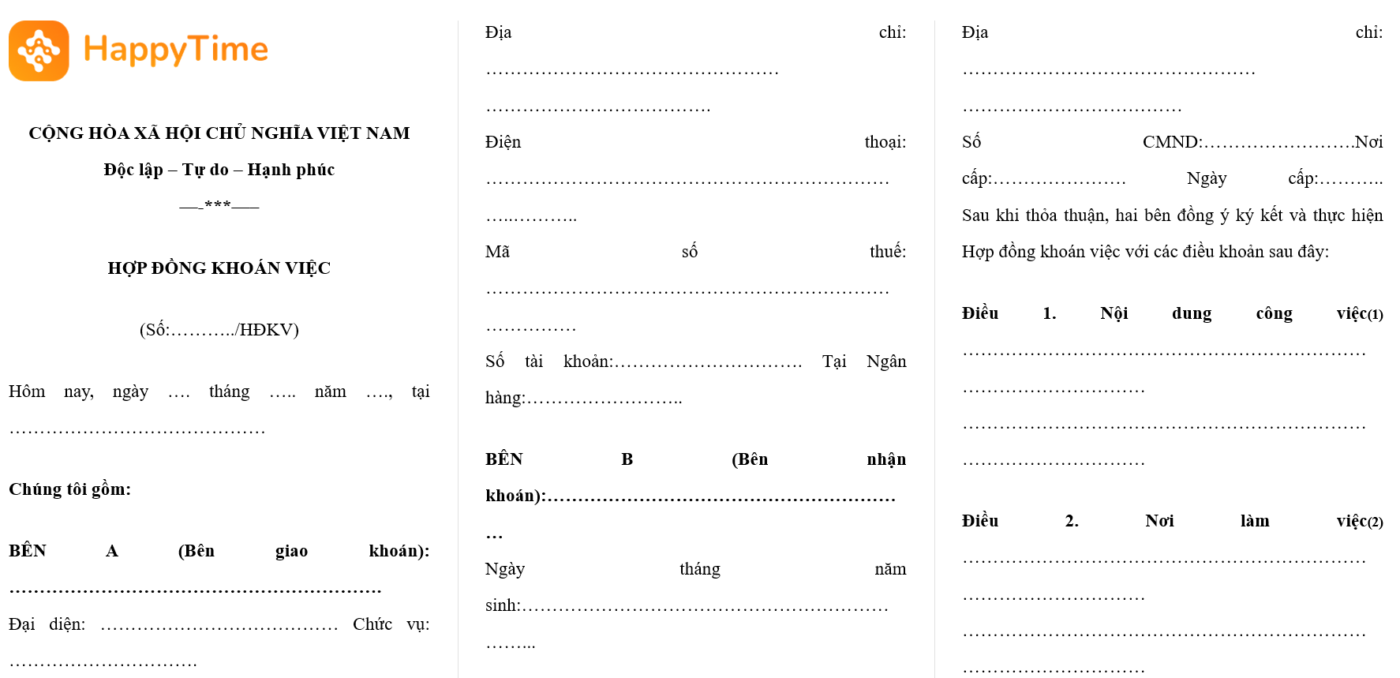 mẫu hợp đồng thuê khoán theo giờ