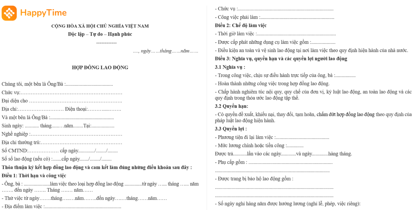 Mẫu hợp đồng lao động kèm thử việc