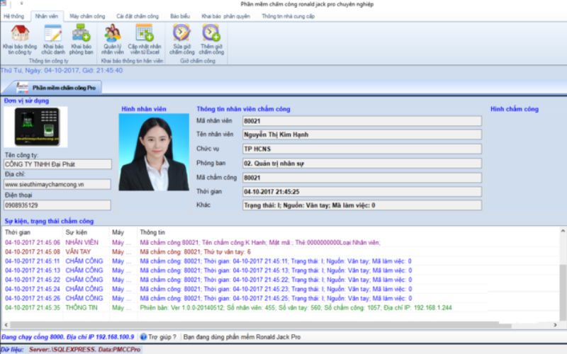 Ronald Jack Pro là phần mềm kết nối với máy chấm công thông qua mạng LAN, mạng WAN