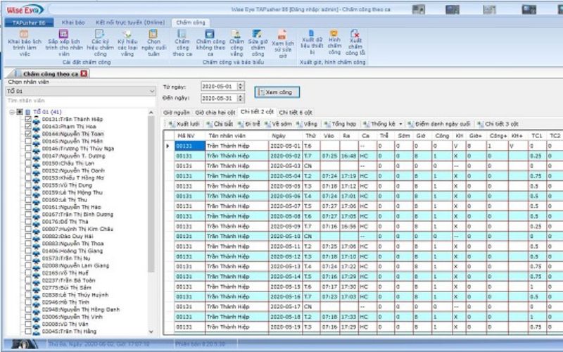 Giao diện của phần mềm chấm công miễn phí Wise Eye