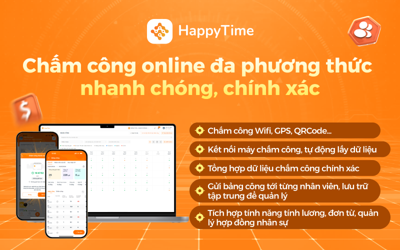 Giải pháp chấm công online đa phương thức nhanh chóng, chính xác HappyTime